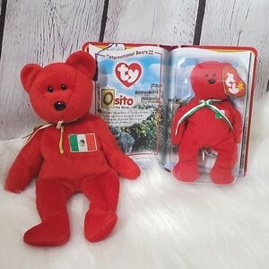 Vintage 90s TY Beanie Baby Mexico Heritage Bear Osito & Small Matching Bear🇲🇽